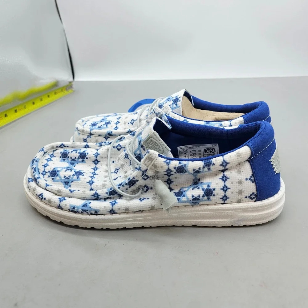 Hey Dude Wally Festival of Lights Mens Blue White Hanukkah Loafers Size 8 new